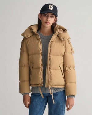 Gant Short Down Women's Jackets Warm Khaki | MGKID-1435