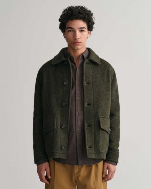 Gant Short Wool Men's Jackets Hunter Green | NDKMI-3817