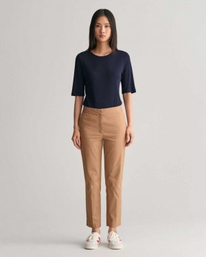 Gant Slim Cigarette Women's Pants Warm Khaki | BGAWH-1854