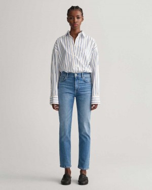 Gant Slim Fit Cropped Women's Jeans Semi Light Blue | YVMIQ-2190