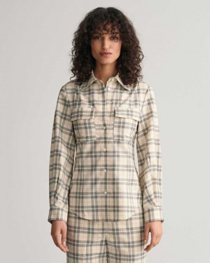 Gant Slim Fit Dart Checked Women's Shirts Linen | NJPDO-3806