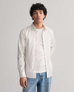 Gant Slim Fit Formal Pinstriped Men's Shirts White | RYVUJ-6085