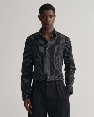 Gant Slim Fit Formal Pinstriped Men's Shirts Black | CEOVQ-7091