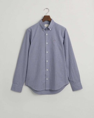 Gant Slim Fit Micro Checked Poplin Men's Shirts College Blue | IVQEK-5017