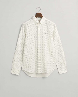 Gant Slim Fit Micro Print Men's Shirts Beige White | IUYSG-7250