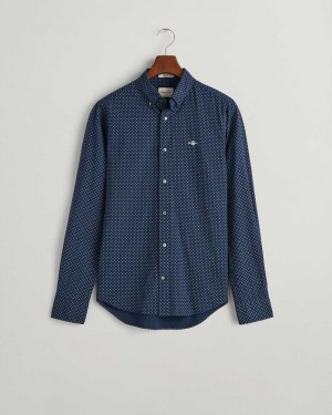 Gant Slim Fit Micro Print Men's Shirts Marine | IYWVR-5613