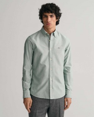 Gant Slim Fit Oxford Men's Shirts Forest Green | KHULI-4350