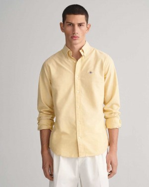 Gant Slim Fit Oxford Men's Shirts Parchment Yellow | WYRMC-9028