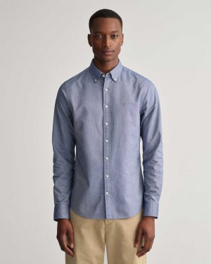 Gant Slim Fit Oxford Men's Shirts Persian Blue | NXSZF-4681