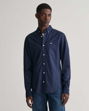 Gant Slim Fit Poplin Men's Shirts Marine | IWSRF-6027