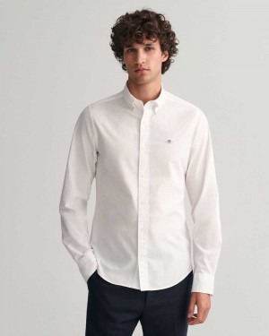 Gant Slim Fit Poplin Men's Shirts White | RNTSK-2407