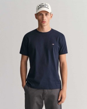 Gant Slim Fit Shield Men's T-Shirt Evening Blue | JPELW-1895