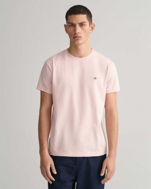 Gant Slim Fit Shield Men's T-Shirt Faded Pink | PLKJE-8279