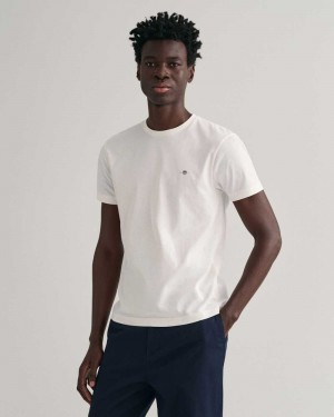 Gant Slim Fit Shield Men's T-Shirt White | MXYRT-7351