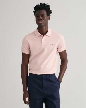 Gant Slim Fit Shield Piqué Men's Polo Shirt Faded Pink | BXHQY-9584