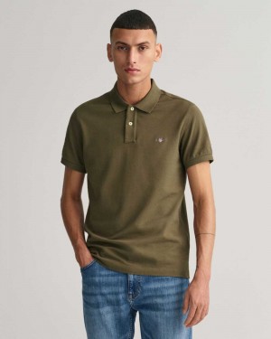 Gant Slim Fit Shield Piqué Men's Polo Shirt Racing Green | WAXTR-4856