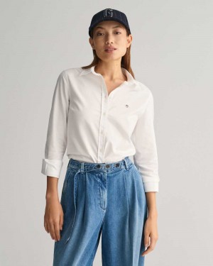 Gant Slim Fit Stretch Oxford Women's Shirts White | YOWUH-3162