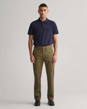 Gant Slim Fit Twill Men's Chino Pants Racing Green | YMZCQ-7264