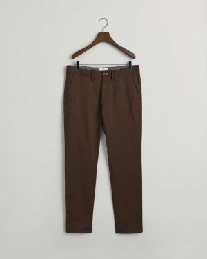 Gant Slim Fit Twill Men's Chino Pants Rich Brown | UMZPC-1608