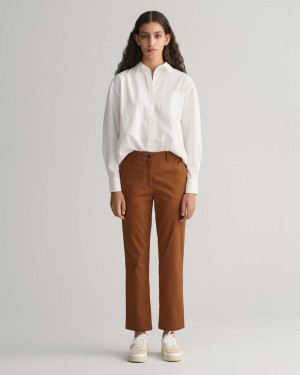 Gant Slim Fit Women's Chino Pants Chocolate Brown | EQYUK-7210