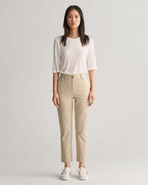 Gant Slim Fit Women's Chino Pants Dry Sand | YXWUQ-4519