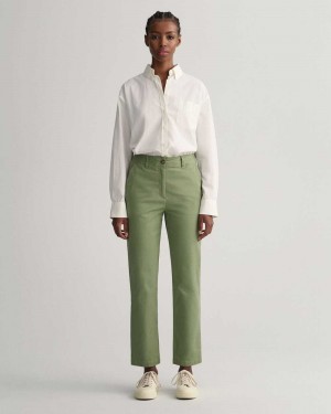 Gant Slim Fit Women's Chino Pants Oil Green | XFLSM-4821