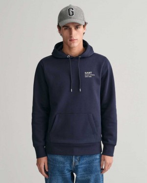 Gant Small GANT Graphic Men's Hoodie Evening Blue | CDOJH-0674