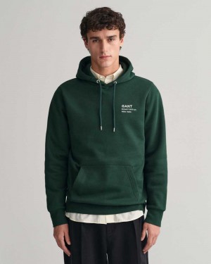 Gant Small GANT Graphic Men's Hoodie Tartan Green | ZLWUR-1397