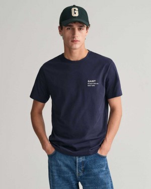 Gant Small GANT Graphic Men's T-Shirt Evening Blue | PQZXJ-0729