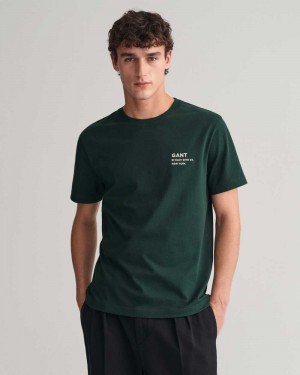 Gant Small GANT Graphic Men's T-Shirt Tartan Green | SFNGW-3786