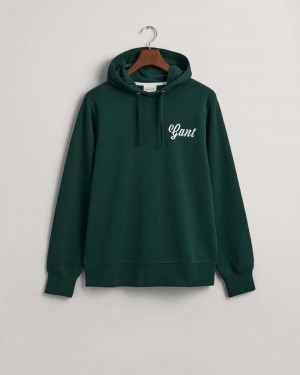 Gant Small Graphic Men's Hoodie Tartan Green | OWKXP-5063