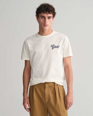 Gant Small Graphic Men's T-Shirt Beige White | ELTIO-8301