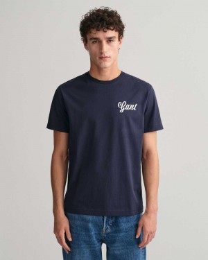 Gant Small Graphic Men's T-Shirt Evening Blue | UAYTQ-0891