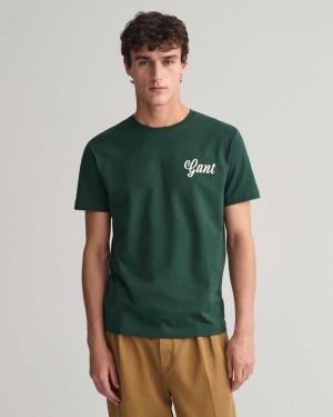 Gant Small Graphic Men's T-Shirt Tartan Green | AGDPT-2105