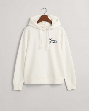 Gant Small Graphic Women's Hoodie Beige White | EYBOQ-6941