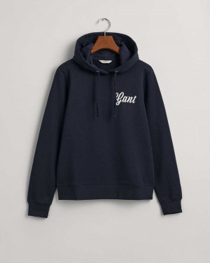 Gant Small Graphic Women's Hoodie Evening Blue | KXYUJ-5831