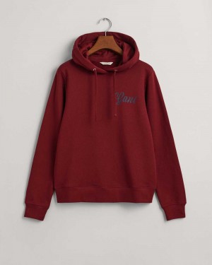 Gant Small Graphic Women's Hoodie Plumped Red | SIAOF-3942