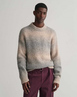 Gant Soft Wool Ombré Crew Neck Men's Sweater Grey Melange | SWULP-8543