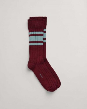 Gant Striped Lyocell Ribbed Women's Socks Plumped Red | EJFMS-2709