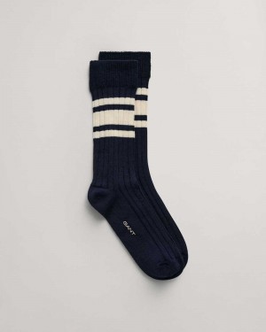 Gant Striped Lyocell Ribbed Women's Socks Evening Blue | QRWPV-1832