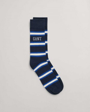 Gant Striped Men's Socks Evening Blue | ACSUH-7318