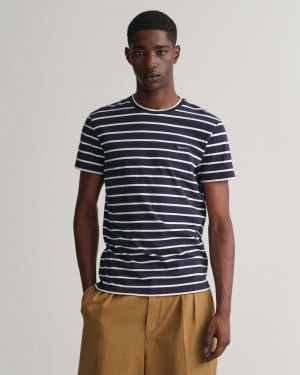 Gant Striped Men's T-Shirt Beige White | JOZFX-3106