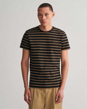 Gant Striped Men's T-Shirt Black | TPCYO-4238