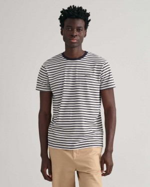 Gant Striped Men's T-Shirt Evening Blue | DBEMA-4185