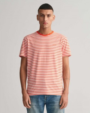 Gant Striped Men's T-Shirt Grapefruit Orange | XOENJ-5716