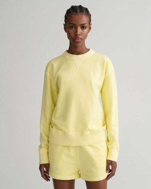 Gant Sunfaded Crew Neck Women's Sweatshirts Lemonade Yellow | BFZKP-4863