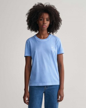 Gant Sunfaded Crew Neck Women's T-Shirt Gentle Blue | MZJUX-3091