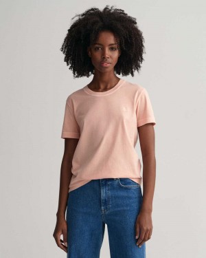 Gant Sunfaded Crew Neck Women's T-Shirt Guava Orange | IXUFS-8254