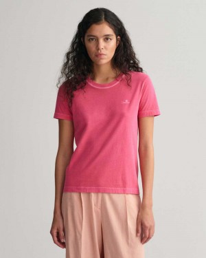 Gant Sunfaded Crew Neck Women's T-Shirt Magenta Pink | FGJHZ-6519