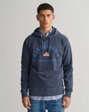 Gant Sunfaded GANT USA Men's Hoodie Evening Blue | WLUPB-9157